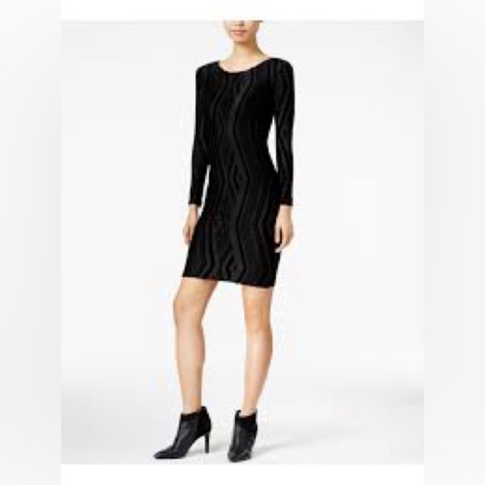 Bar III Long Sleeved Textured Little Black Dress Black Size Small